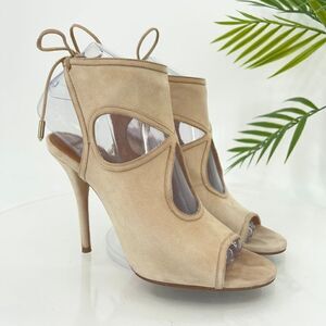 Aquazzura Sexy Thing Tan Brown Suede Cutout Heels Stiletto Women's 36.5